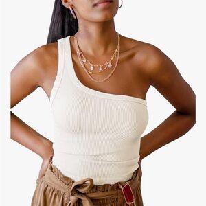 One Shoulder Ribbed Tank Top